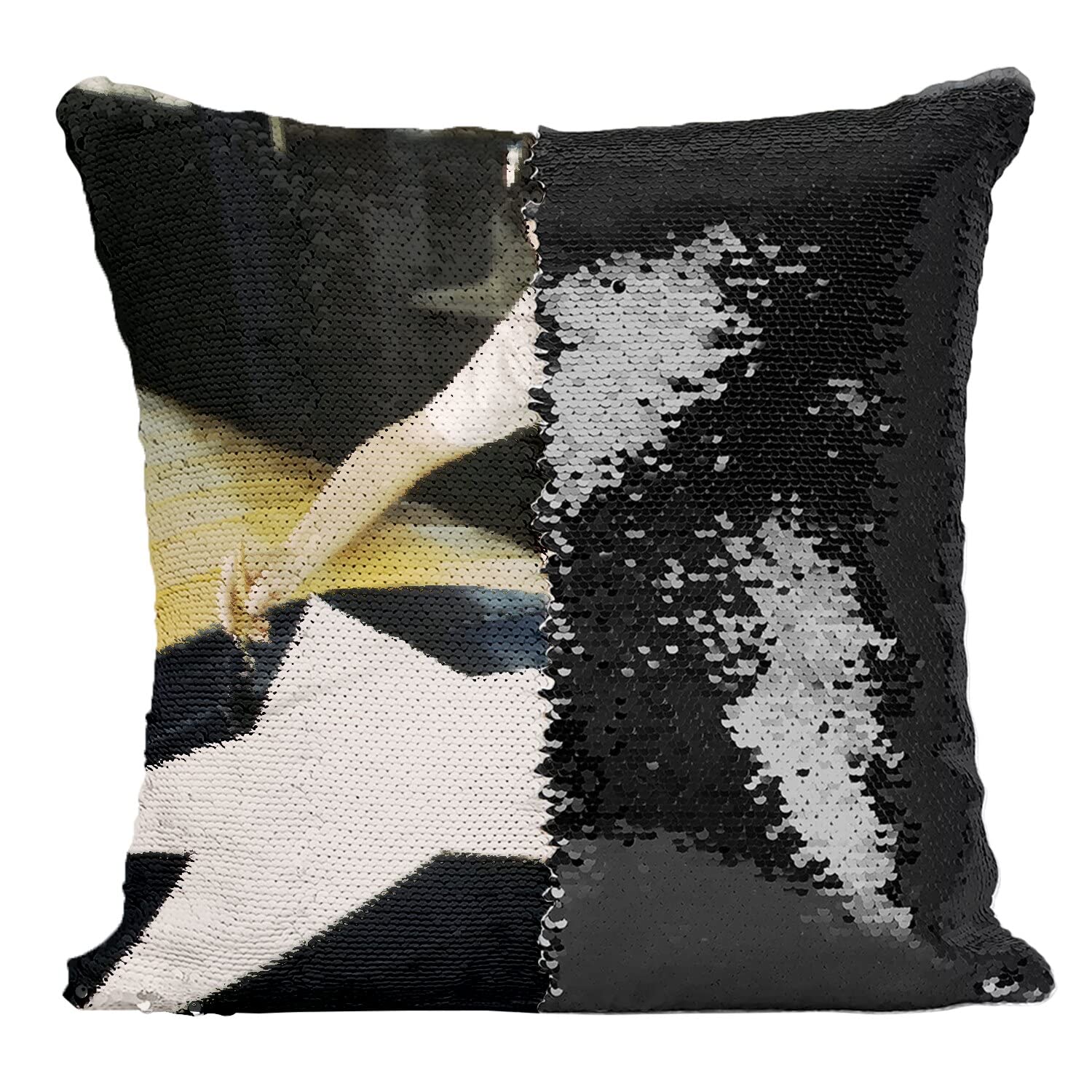 Coussin paillettes noir Seconde Guerre Mondiale femme héroïne peintre avion WWII
