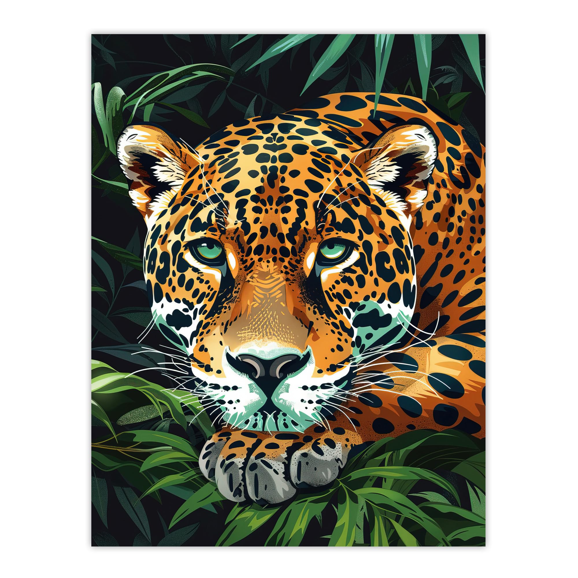 Artery8 Unframed 18X24" Resting Jaguar In Lush Jungle Animal Portrait Living Room Large Wall Art Poster Print Thick Paper 18X24 Inch