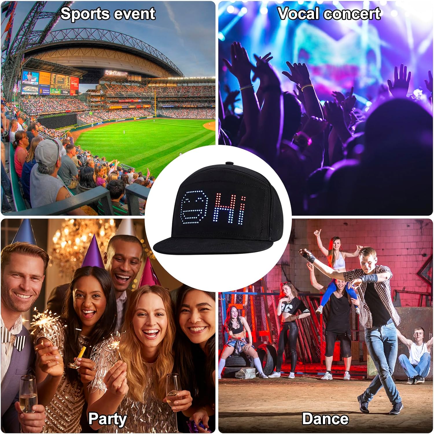 LED Hats, Baseball Caps Bluetooth Full Color Display Message Costume Cool Novelty Hat for Party Black - Image 6