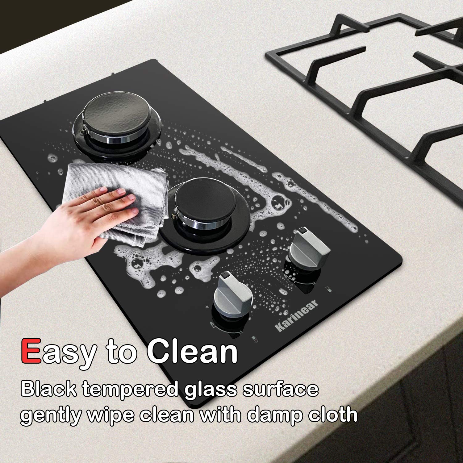 Karinear Tempered Glass Gas Cooktop, 12 In Gas Stove Top Gas Cooktop 2