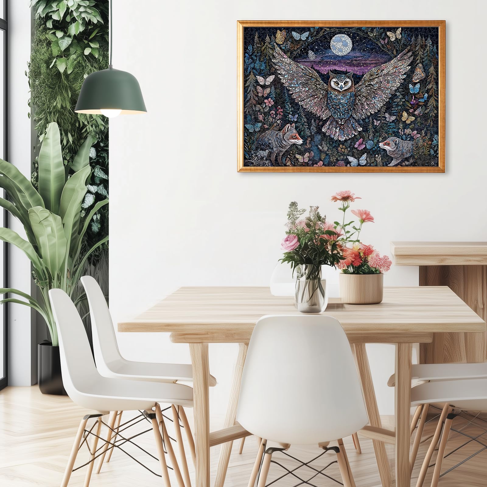 Puzzle da 1000 pezzi per adulti, gufo che si illumina al buio | Enchanted Moonlit Forest Puzzle con farfalle e volpi, stimolante gioco rompicapo a tema natura, 67,6 x 48,8 cm