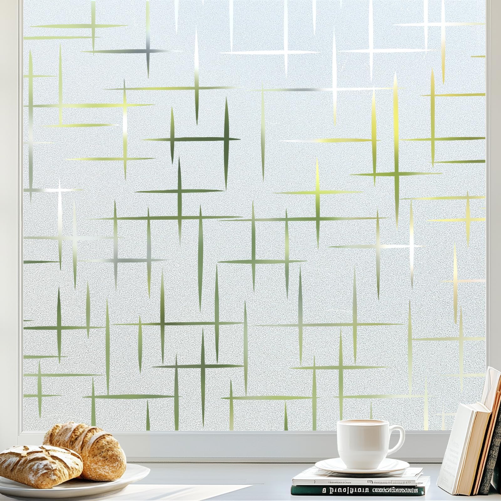 rabbitgoo Frosted Window Privacy Film, Cross Pattern, No Glue, 17.5"x78.7"