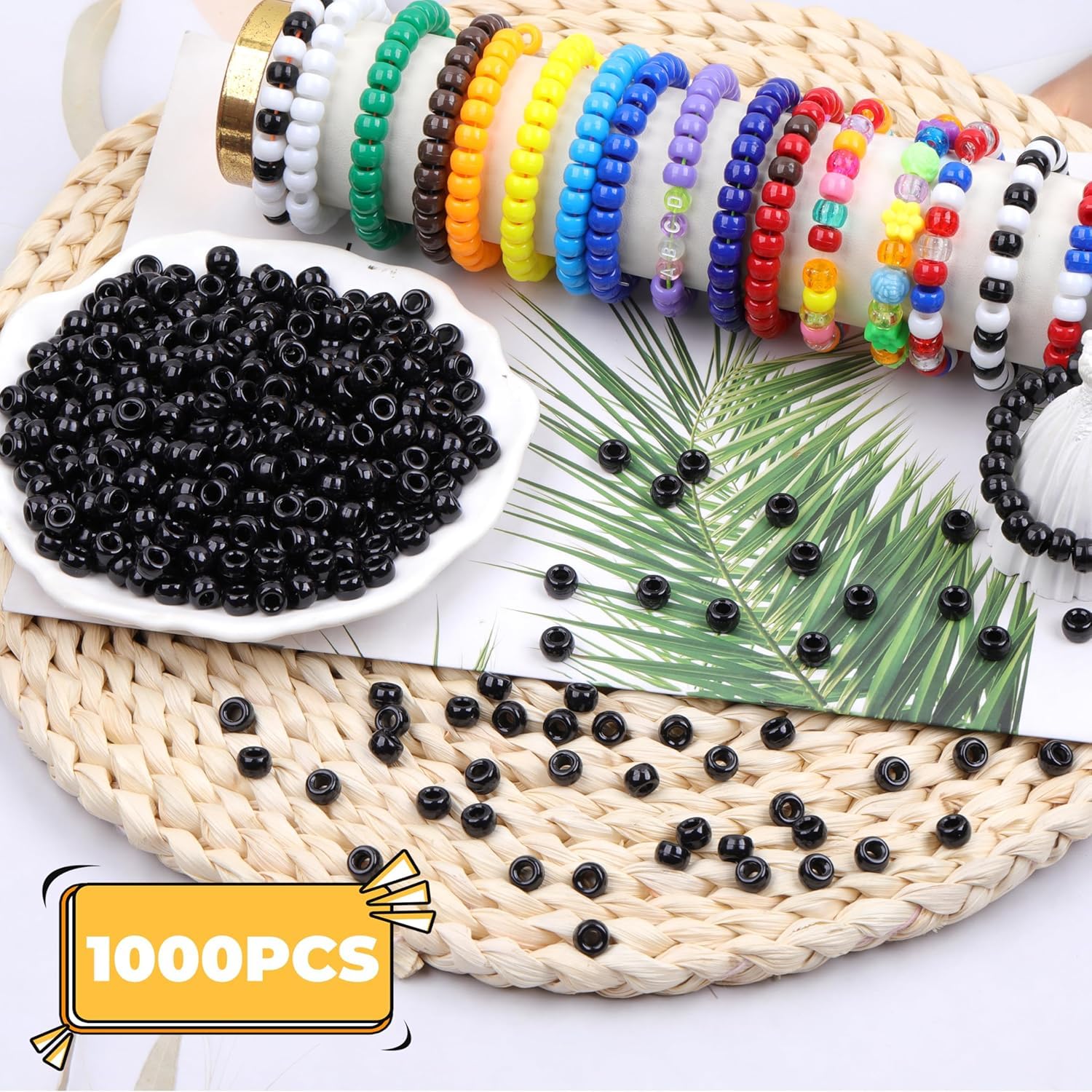 UCLEVER 1000pcs Pony Plastic Beads for Bracelet Making Black Beads for Hair Braiding DIY Crafts, Kandi Jewelry - Image 4