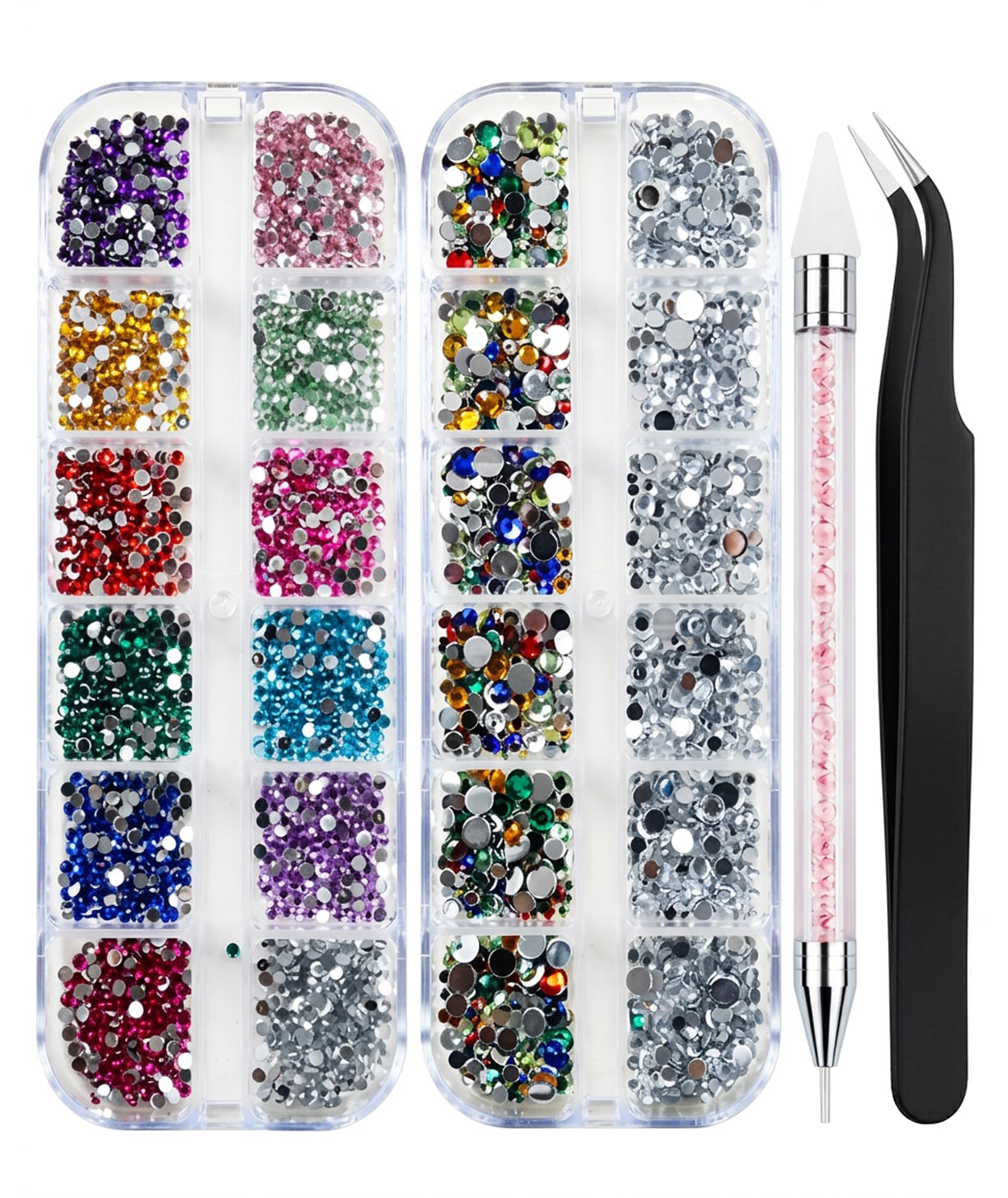 4 PCS Complete Nail Art Tool for Creative Designs, Rhinestones Bedazzling Kit, 12 Color Shimmering Gems with Mixed and White Crystals, Professional Manicure Enhancement Accessories, Easy Application and Versatile Styling Options-image-26
