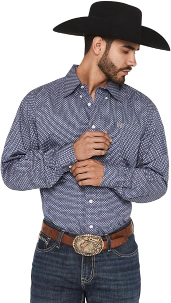 Cinch Western Shirt Mens Long Sleeve Button Tiled Royal MTW1106012