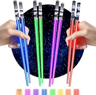 Lightsaber Chopsticks Star Wars Light Up - LED Glowing Light Saber Chop Sticks - Reusable Sushi Lightup Sabers Chopstick Set Of 4 Pairs - Blue & Red & Green & Purple