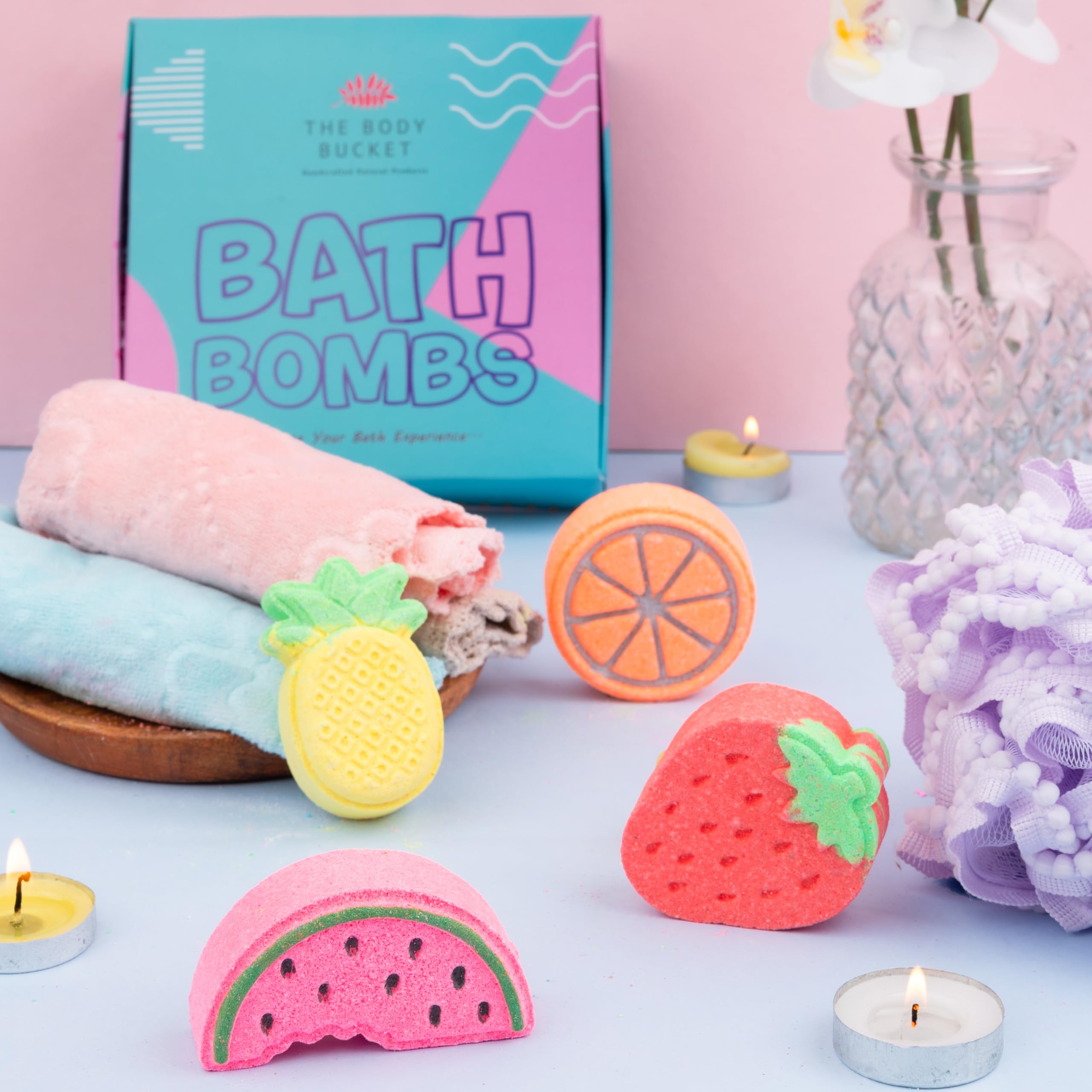 THE BODY BUCKET - Orange, Strawberry, Watermelon, Pineapple Fruit Basket Bath Bombs 75 gms Each (Pack of 4) – Natural Handcrafted Aromatic Fragrance - Perfect Bath Gift for Kids, Men & Women-image-12