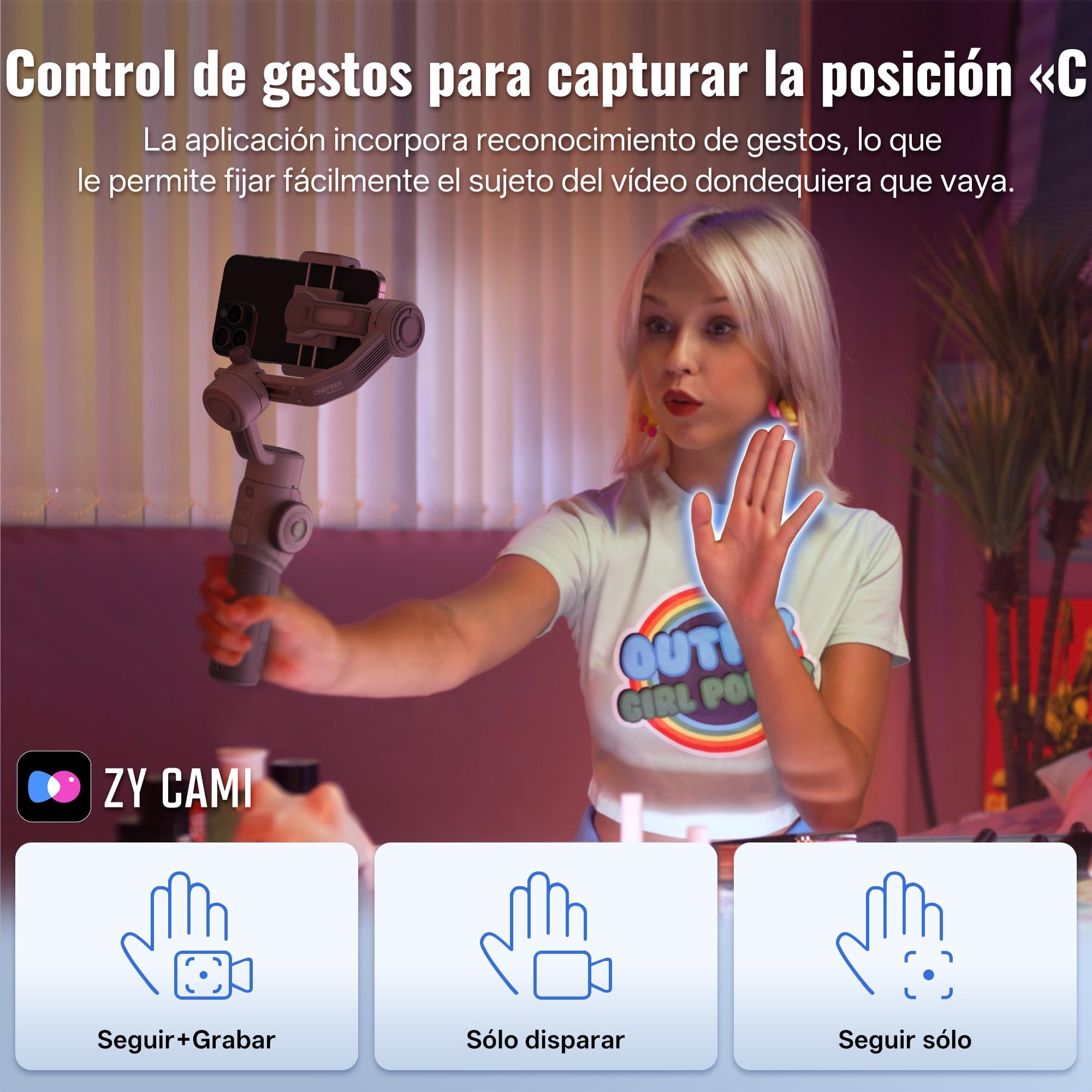 ZHIYUN CINEPEER Smooth 5E Estabilizador Smartphone, Luz de Relleno Integrada, Trípode, Estabilizador Gimbal de 3 Ejes para iPhone, Androi, Edición Inteligente, Carga 300g