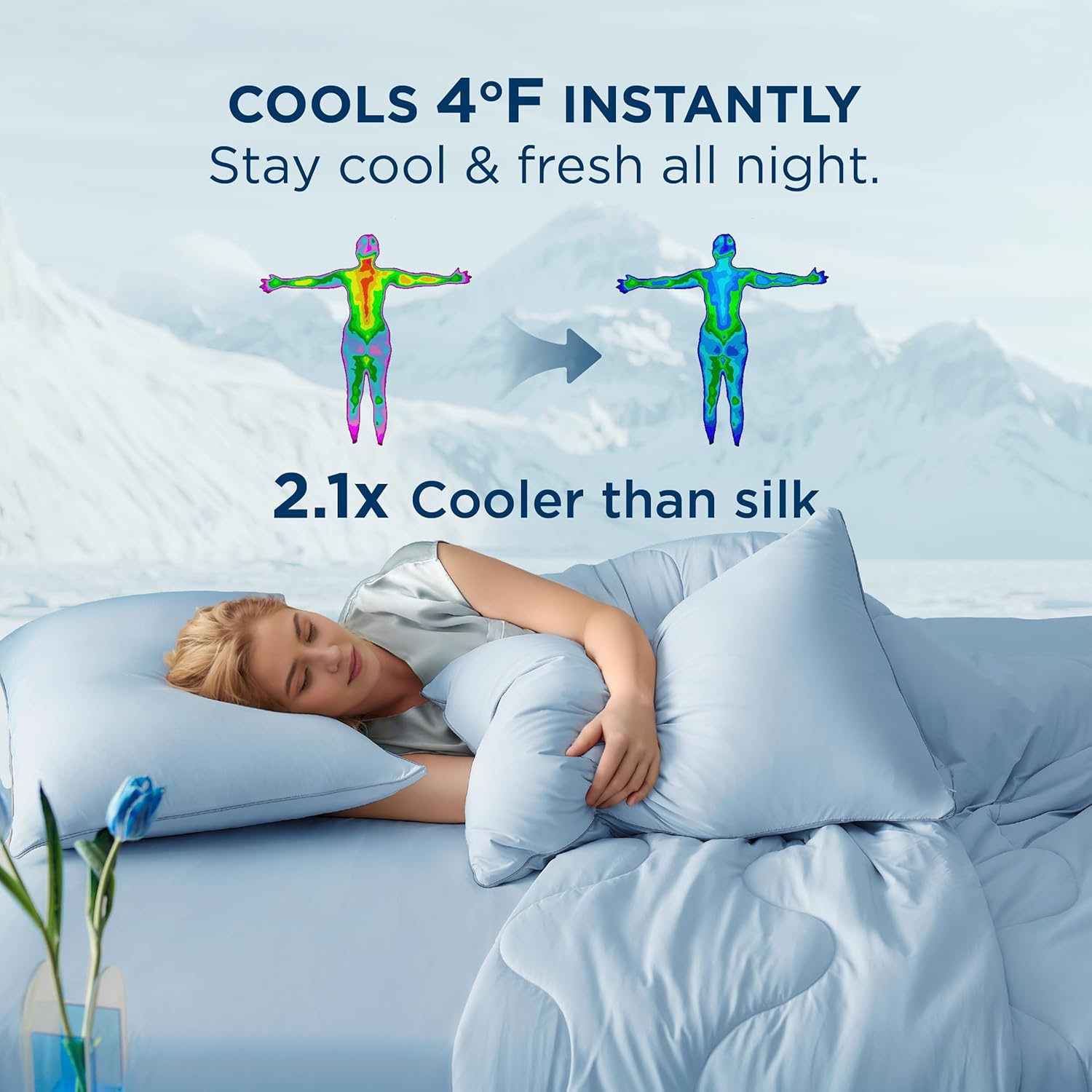Bedsure Cooling Comforters Queen Size Set 4 Pieces, Blue Cooling Blanket for Hot Sleepers, Double-Sided Cool Tech Queen Bedding Set with Breathable Lightweight Comforter, Sheet & Pillowcases