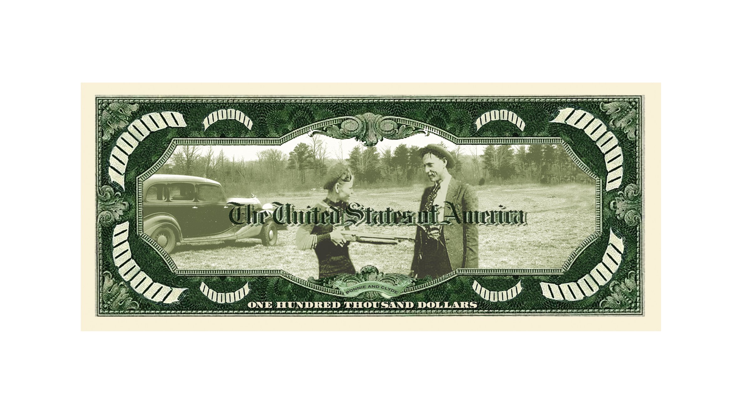 American Art Classics Bonnie & Clyde 100.000 Dollar Schein – Sammlerstück Im Geldscheinschutz