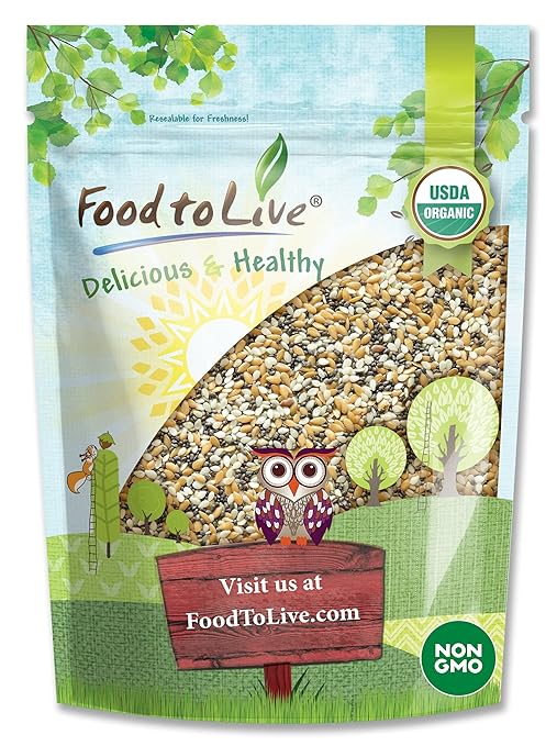Food to Live Organic Omega-3 Seeds Mix with Flax, Chia and Sesame, 2.5 Pounds Non-GMO Whole Seeds, Raw, Kosher, Vegan. Rich in Omega 3 Fatty Acids and Dietary Fiber. Great for Salads and Oatmeal