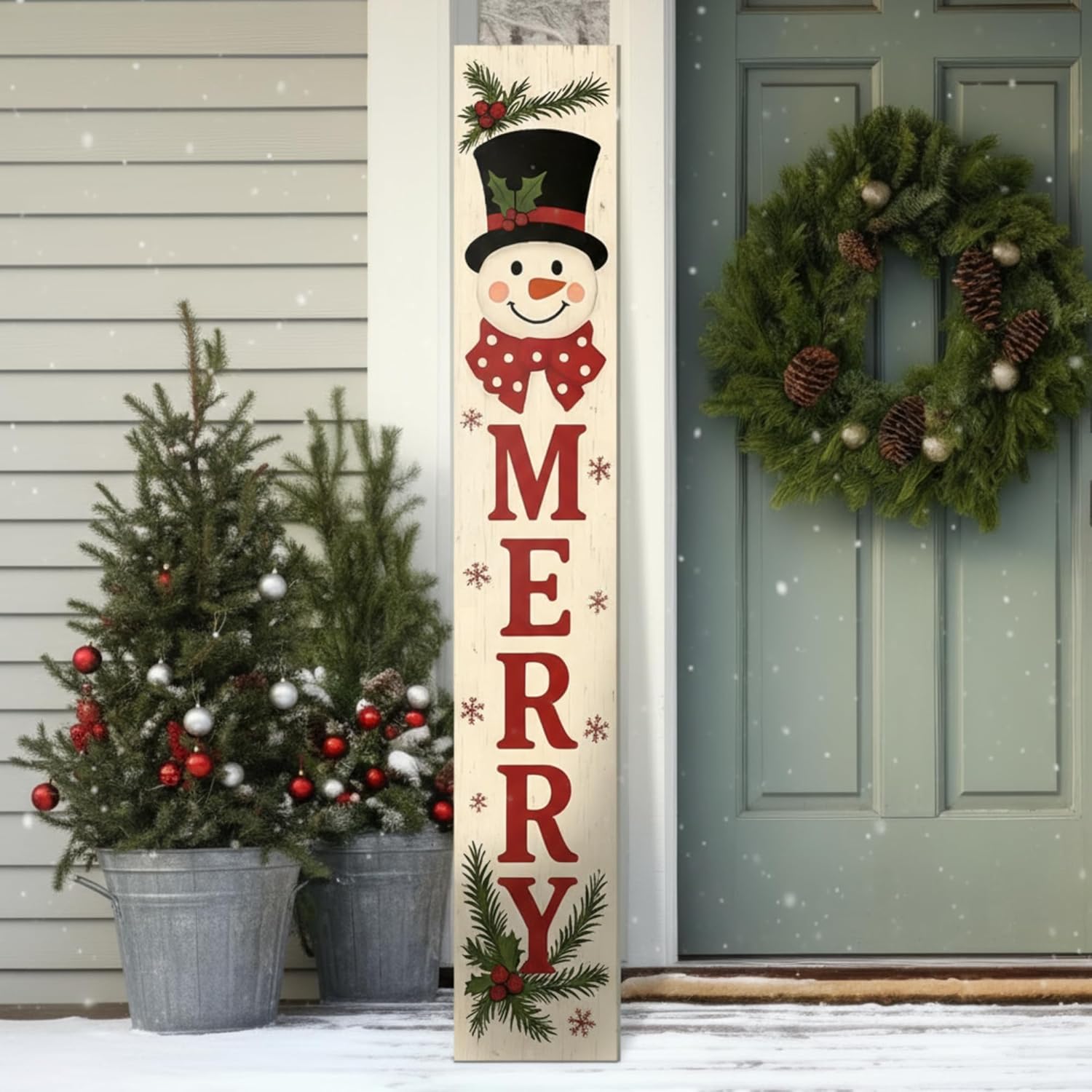 Christmas Welcome Porch Sign 47 Inch Snowman Wooden Hanging Sign Plaques Holiday Decoration for Xmas Front Door Farmhouse Outdoor Indoor Wall Craft Decor