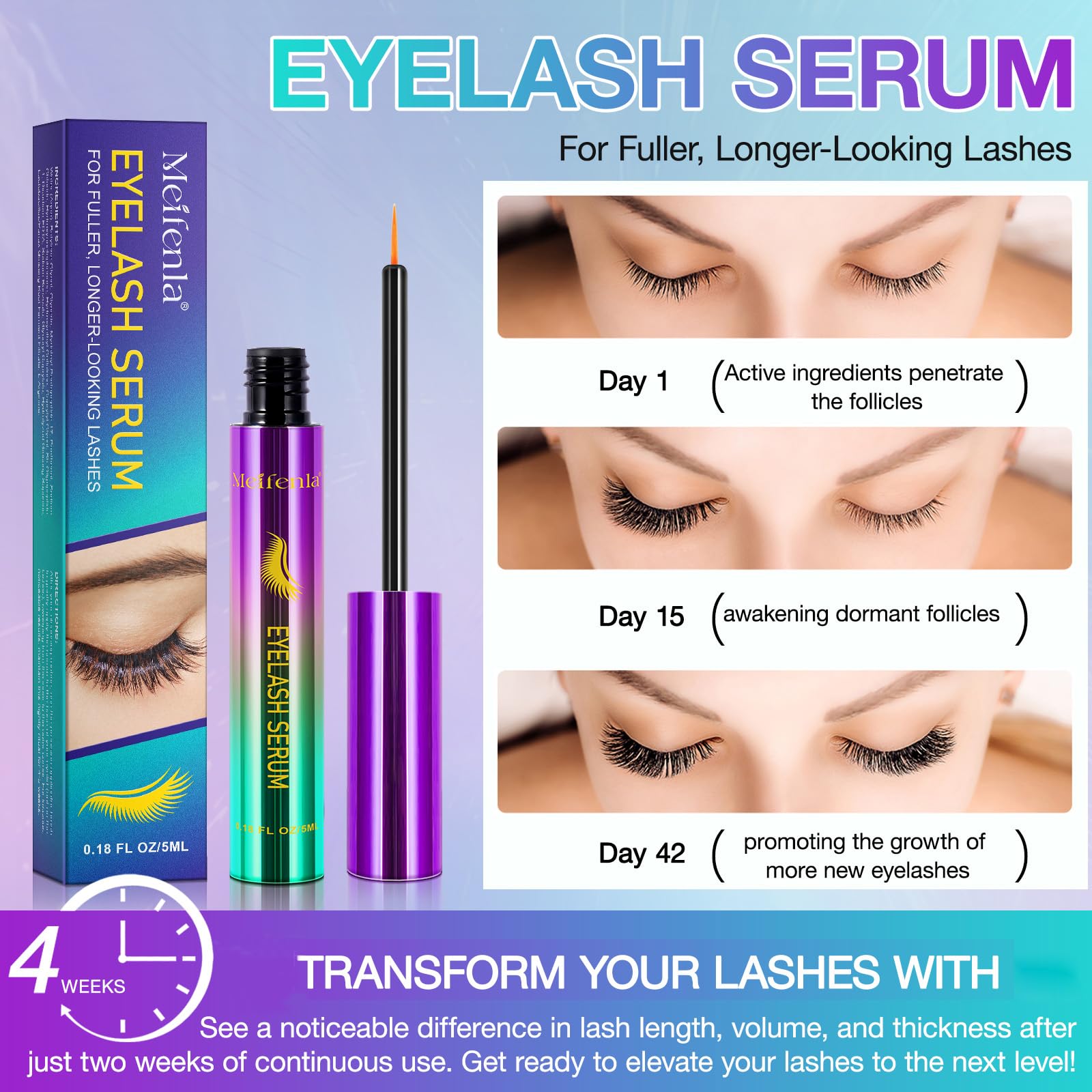 Siero Ciglia Allungante, Siero per Ciglia Crescita Ciglia, Grande Lash Serum,Naturale Essence Senza Ormoni,Protegge e Rinforza le Ciglia per un Aspetto più Pieno e Folto,Naturalmente,5 ML