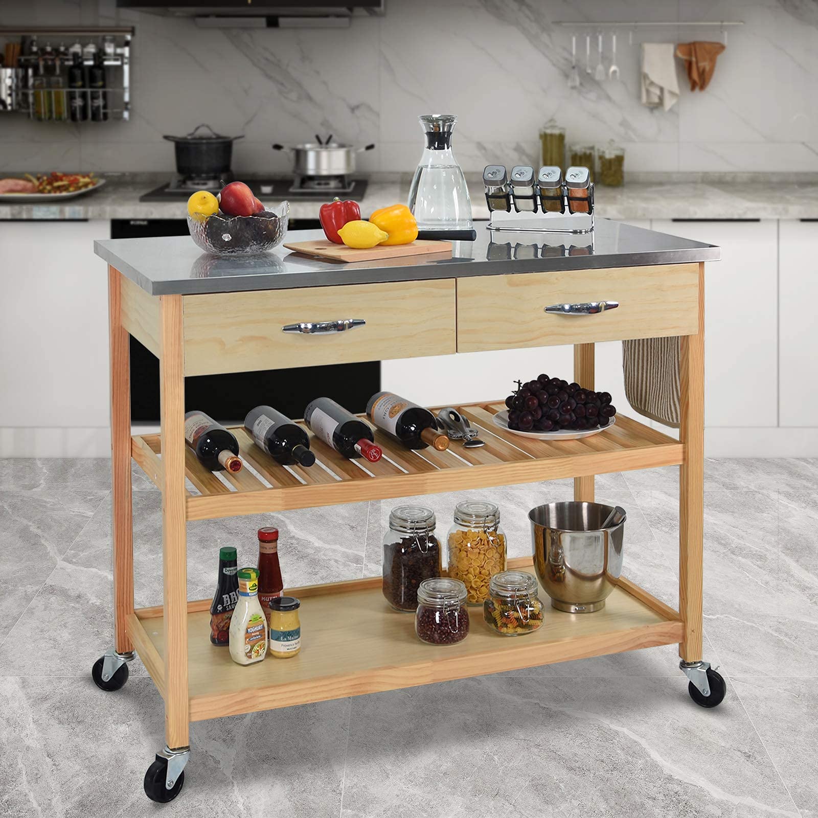 CharaVector Kitchen Islands Carts with Wheels Stainless Steel Counter