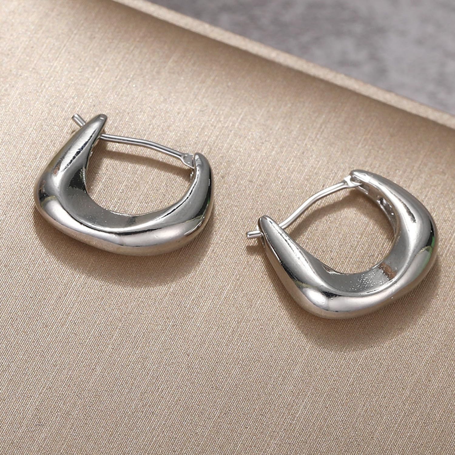 Chunky Gold Hoop Earrings for Women Gold Small Hoop Earrings Thick Geometric Statement Earrings Minimalist U Shaped Earring for Women Jewelry Gift - Image 6