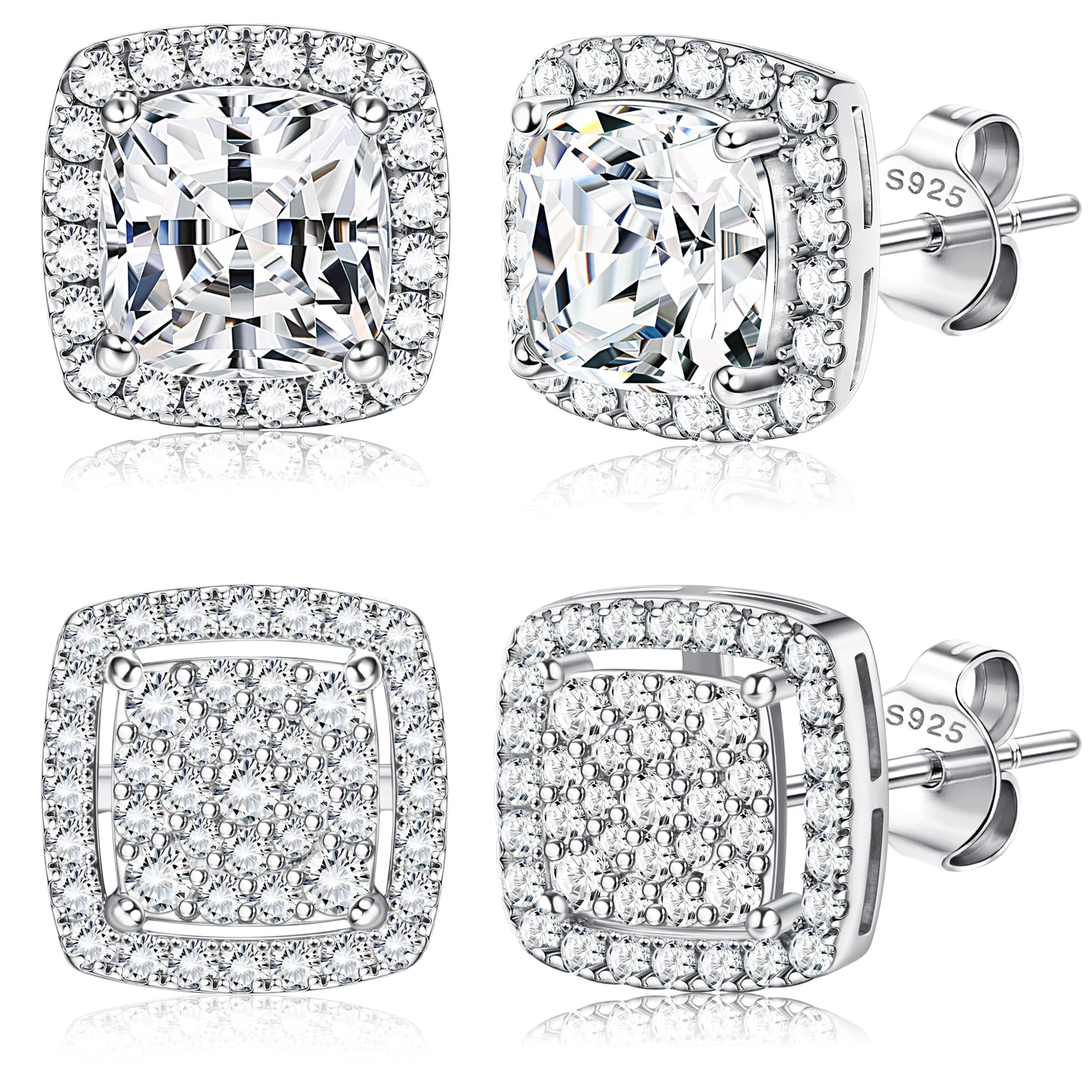 Dochais 2 Paia di orecchini donna uomo argento 925 Placcato Oro 14K orecchini diamante anallergici zirconi cubici rotondi quadrati imitazione diamante per donna uomo