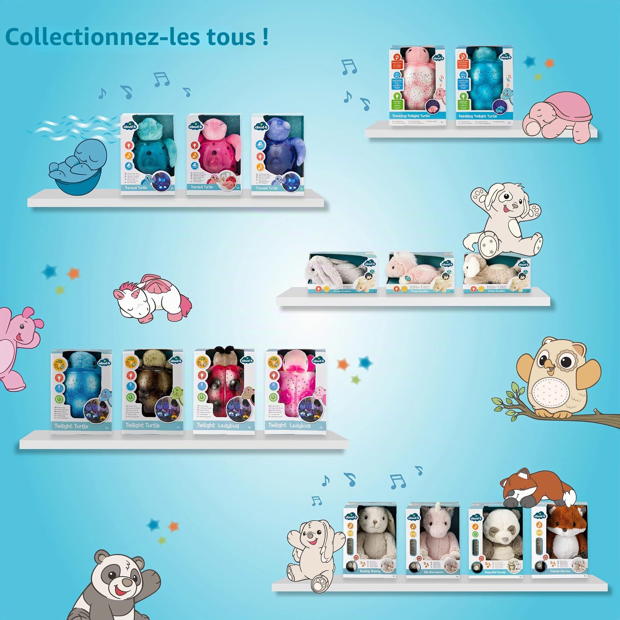 Cloud b Veilleuse Apaisante Projecteur d'étoiles | Luminosité douce | 3 Couleurs | 7 Constellations | Arrêt automatique | Veilleuse Tortue Twilight Ladybug Rose