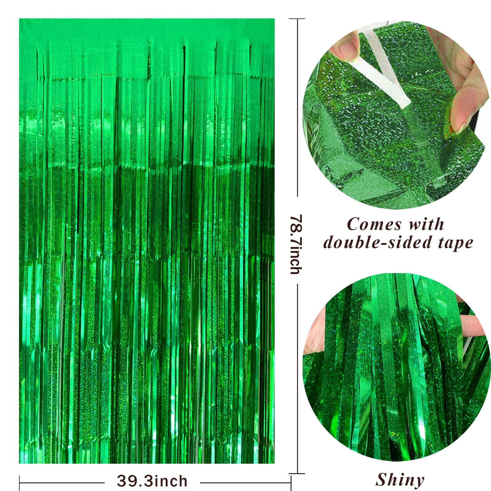 2 Pack Green Streamers Backdrop Jungle Party Decorations Foil Fringe Backdrop Curtains Photo Booth Backdrop for Birthday Dinosaur Animal St Patrick's Day Football Christmas Party Decorations
