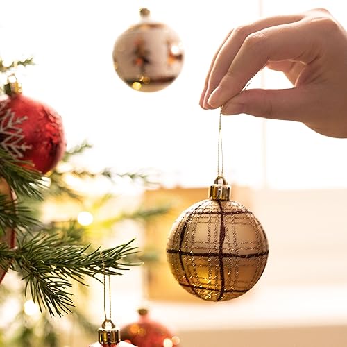 Miniatura 5 de Valery Madelyn Adornos de bola de Navidad, juego de decoración de árbol de Navidad inastillable de cobre rojo y blanco de 16 quilates, adornos