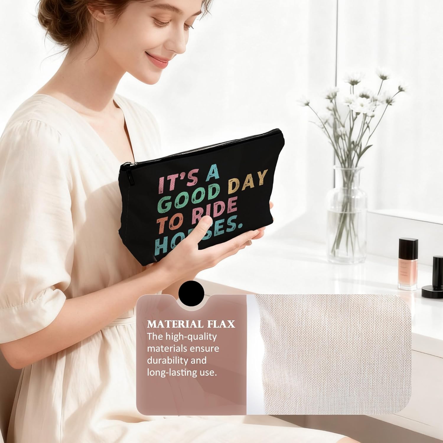 Retro Boho Horse Makeup Bag, Horse Lover Gifts for Women Cosmetic Bags, It's a Good Day to Ride Horses Makeup Zipper Pouch - Image 5