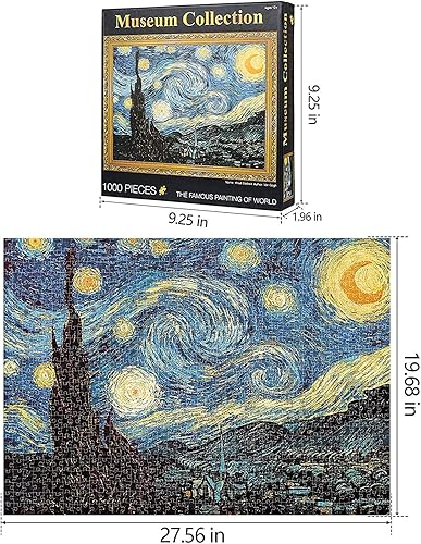 Miniatura 2 de Losmmney - Rompecabezas de 1000 piezas para adultos y niños, noche estrellada por Vincent Van Gogh, rompecabezas para aliviar el estrés
