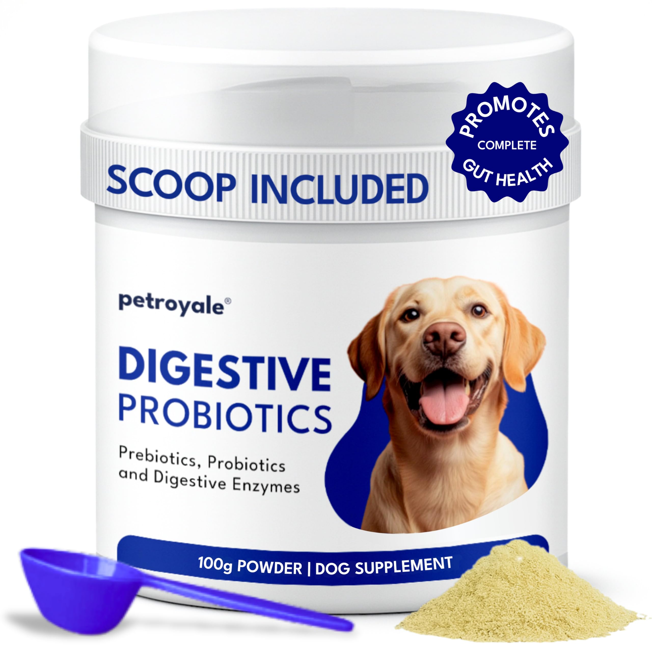 Petroyale Digestive Probiotics for Dogs - Prebiotics & Probiotics Supplement Powder - Improves Gut Health - Prevents Diarrhea & Indigestion - Dog Gut Wellness Supplement | 100g (Pack of 1)
