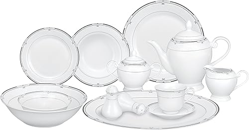 Lorren Home Trends Juego de vajilla de porcelana de 57 piezas, Rio, servicio para 8