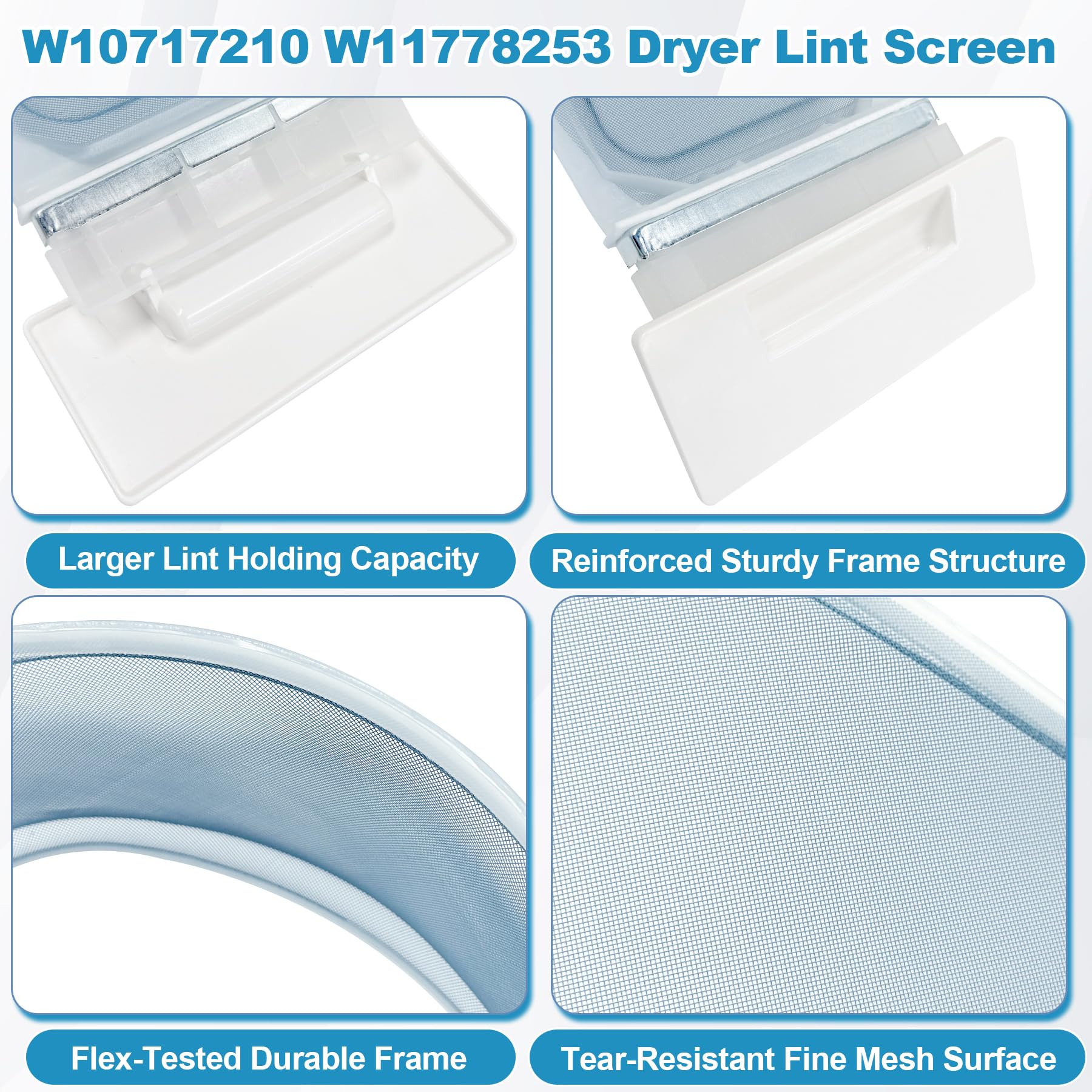 Filtro antipelusa blanco de repuesto para secadora W10717210 8557882 compatible con Whirlpool Kenmore Estate
