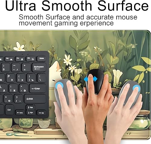 Miniatura 5 de Bonita alfombrilla de escritorio con gato kawaii de plantas verdes y salvia, alfombrilla para mouse gaming XXL grande extendida para escritorio,