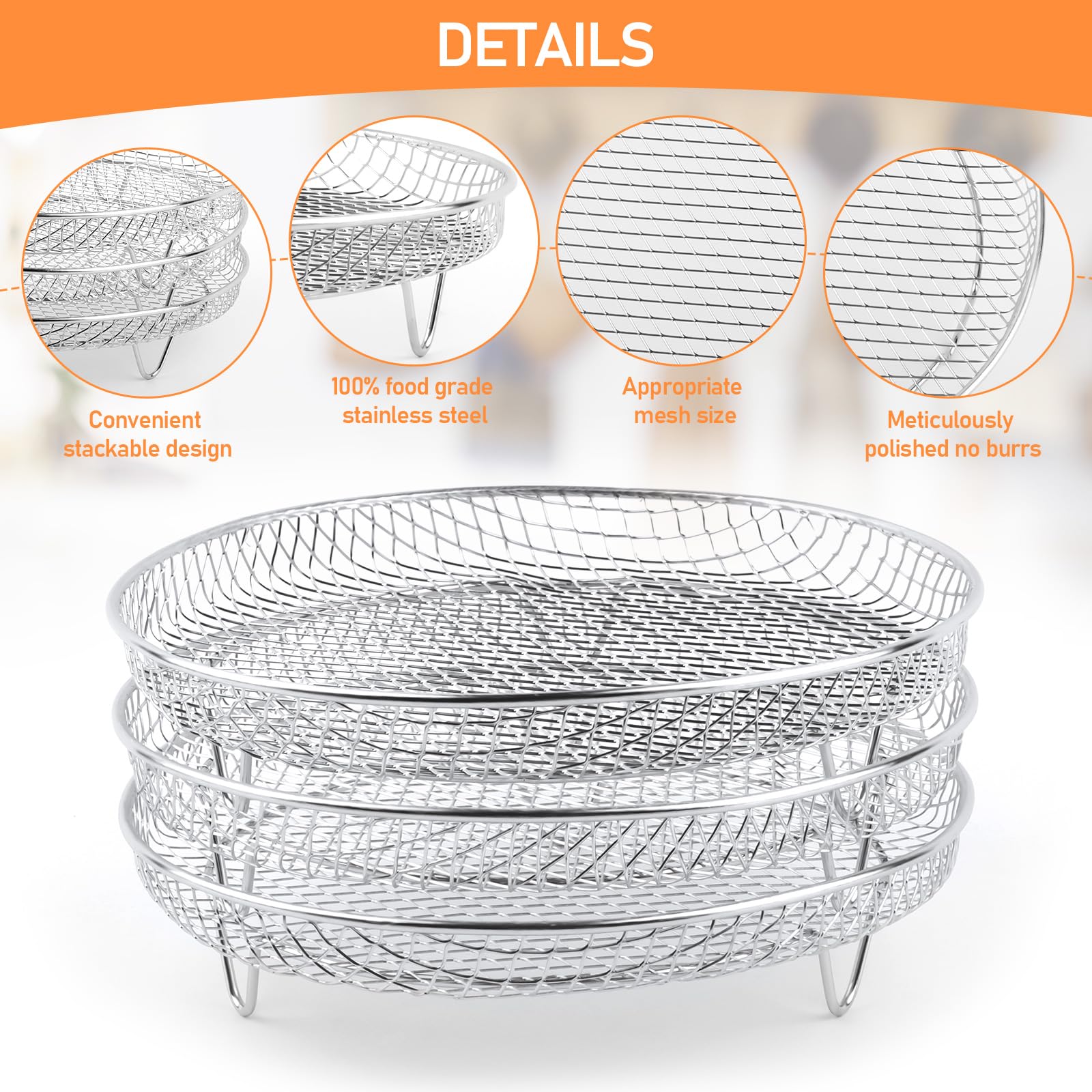 Set 3 Cestelli Per Friggitrice Ad Aria - Griglie Acciaio Inox Multistrato - Foto 4