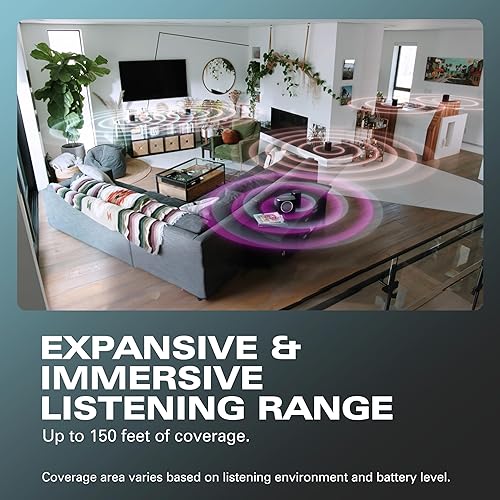 Miniatura 7 de Rocksteady Estadio 2 Paquete de cuatro altavoces inmersivo, conectable y hasta 150 pies de alcance. Hasta 30 horas de duración de la batería.