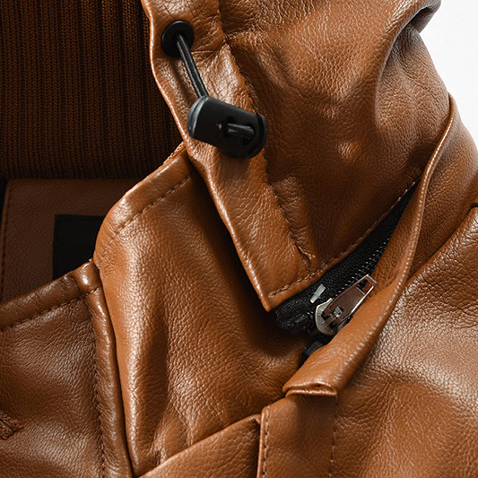 Hombres Chaqueta de Cuero,Otoño Invierno Espesar Cuero de la Chaqueta de béisbol Cuello alto Largo Abrigo de Pieles Coincidencia de colores Chaqueta Impermeable a Prueba de Viento PU Ropa de moto