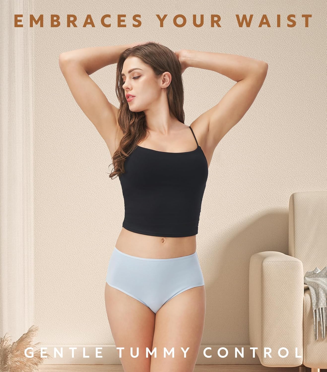 DAVID ARCHY Cotton High Waisted Underwear for Women Tummy Control Panties Full Coverage Briefs 4 Pack Regular & Plus Size - Image 2