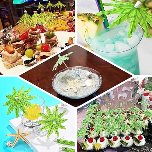 Miniatura 3 de TABLECLOTHSFACTORY - Paquete de 50 unidades | 6 pulgadas verde con hojas tropicales para sombrilla para cóctel, bebida, palillos de bambú natural,