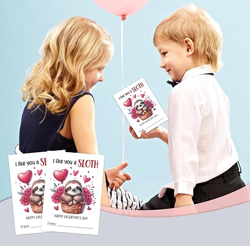 Miniatura 6 de Tarjetas para el día de San Valentín para el aula, paquete de 30 tarjetas de felicitación de perezoso para niños, 5 x 3.5 pulgadas, etiquetas de