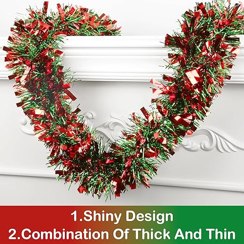 Miniatura 3 de Guirnalda de oropel de Navidad de 50 pies, guirnalda metálica de oropel para decoración de árbol de Navidad, decoración de árbol de Navidad para