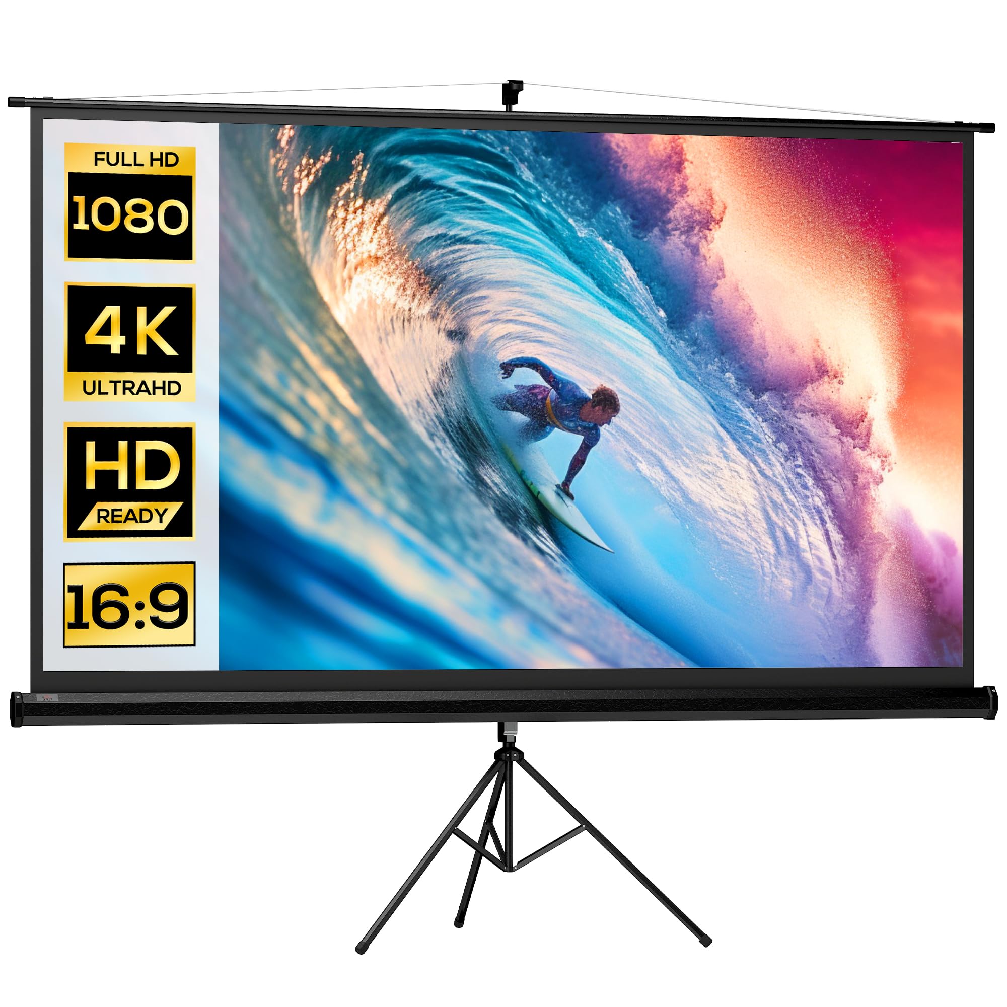 HOMCOM Pantalla de Proyector Manual con Soporte 100 Pulgadas Pantalla de Proyección Portátil Formato 16:9 con Altura Ajustable para Interior y Exterior Cine en Casa Patio 221x124 cm Negro
