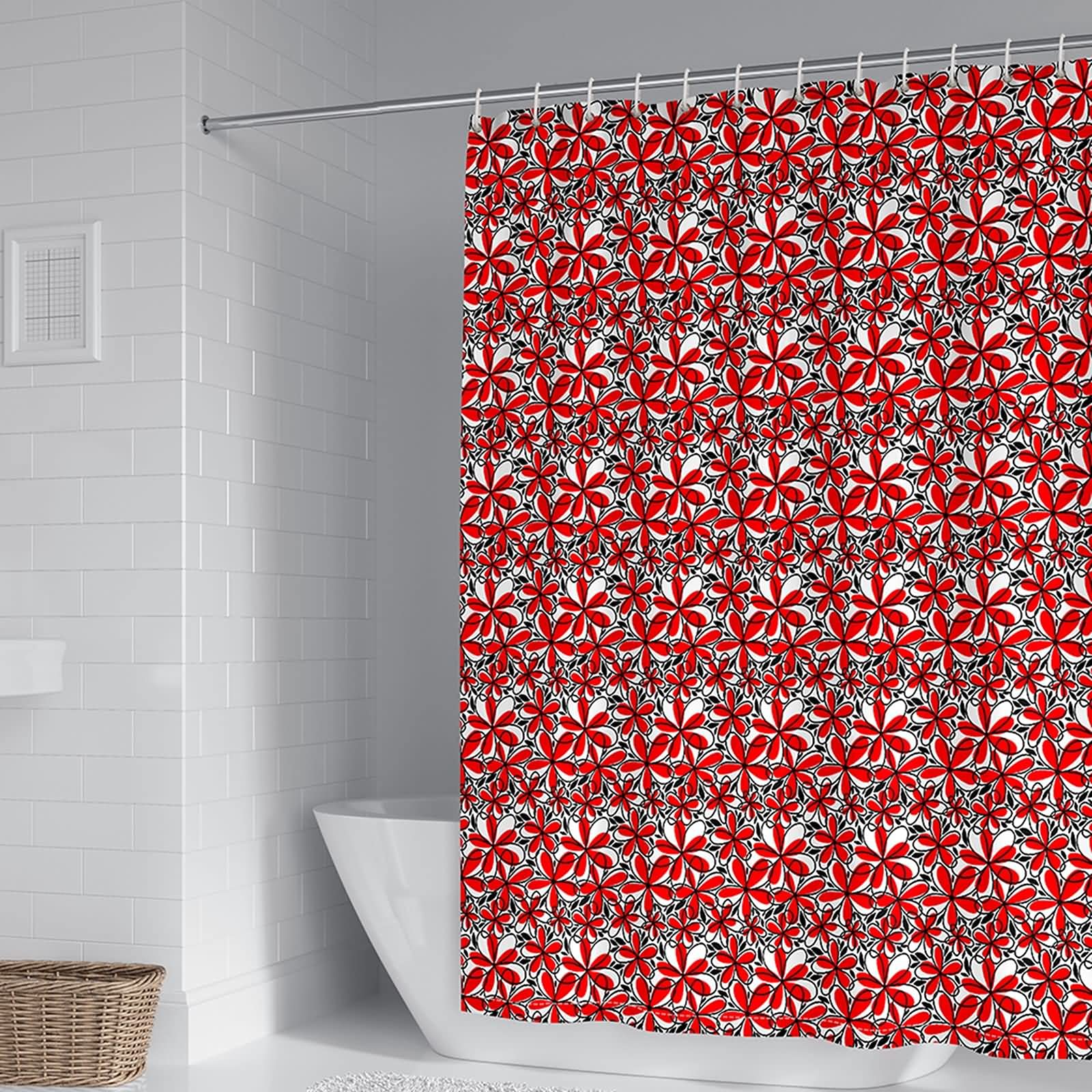 Rideau de douche 120x180cm floral rouge noir pour salle de bain