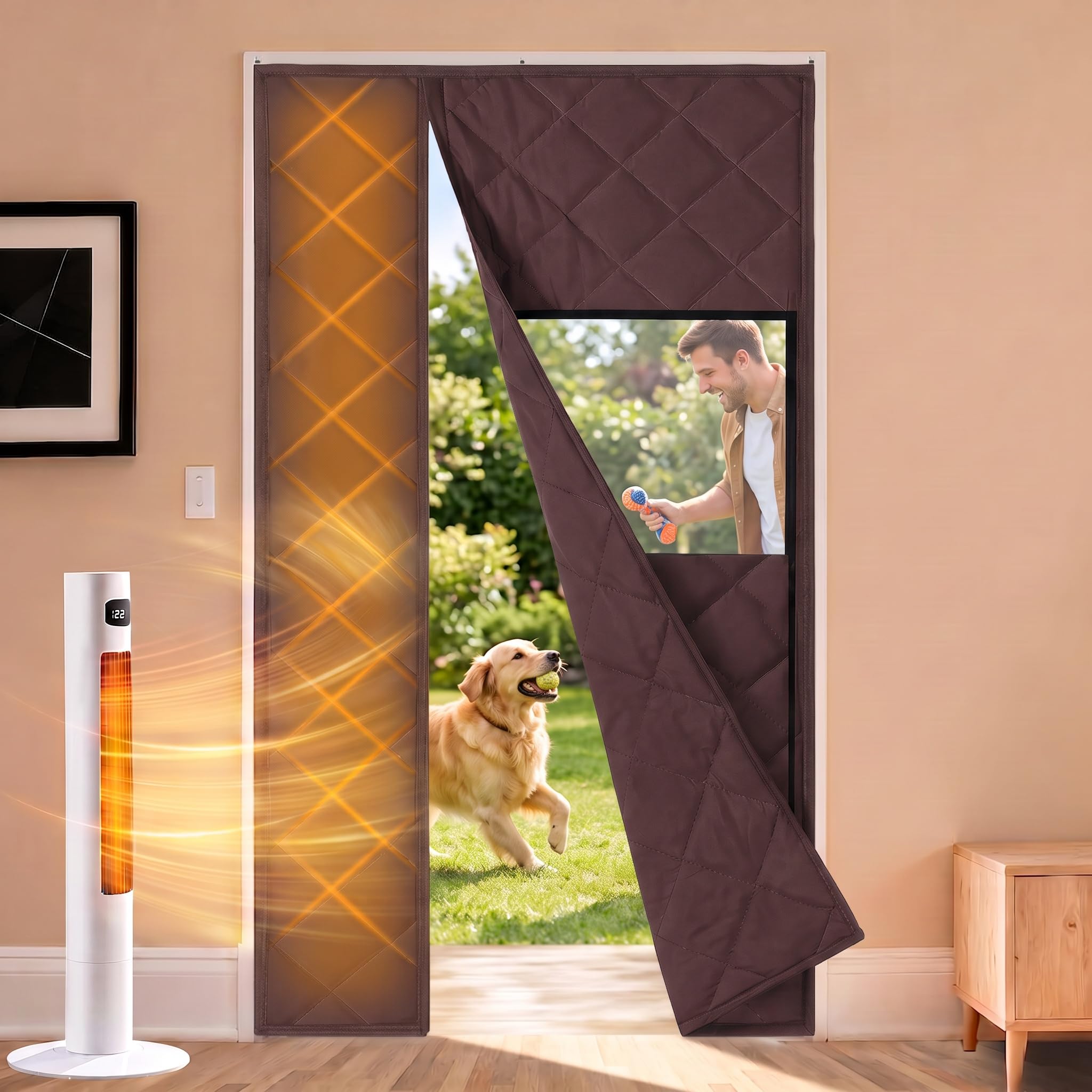 LiveGo Magnetic Thermal Door Curtain, Insulated Door Cover with Visible Panels – Thickened Waterproof Weatherproof Blanket for Side Opening Front Door, Winter Draught Proof for Home (Brown, 90*210cm) — image 1