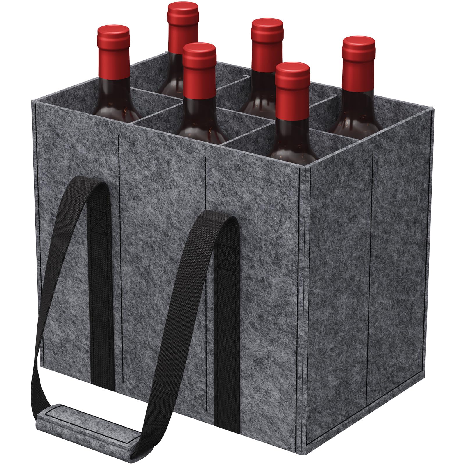 Lifewit Wine Bottle Carrier Bag, Reusable Storage Bag Holder with Handles, Gift Bags for Liquor, Champagne, Beer, Drinks, Water, Dark Grey, 6 Bottles, 1 Pack