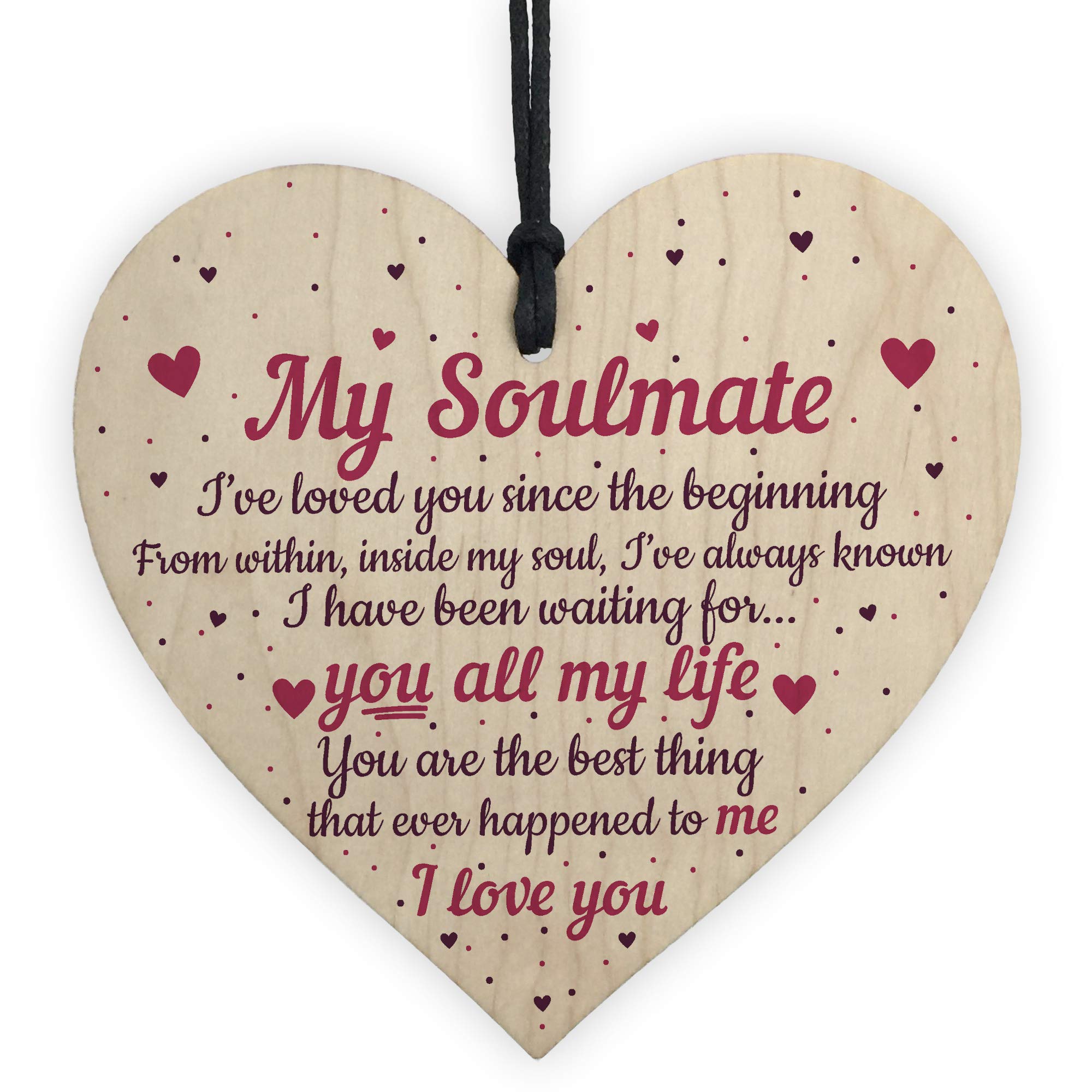 Red Ocean Soulmate Gifts Wooden Heart Plaque Anniversary Birthday I Love You Gifts For Him For Her