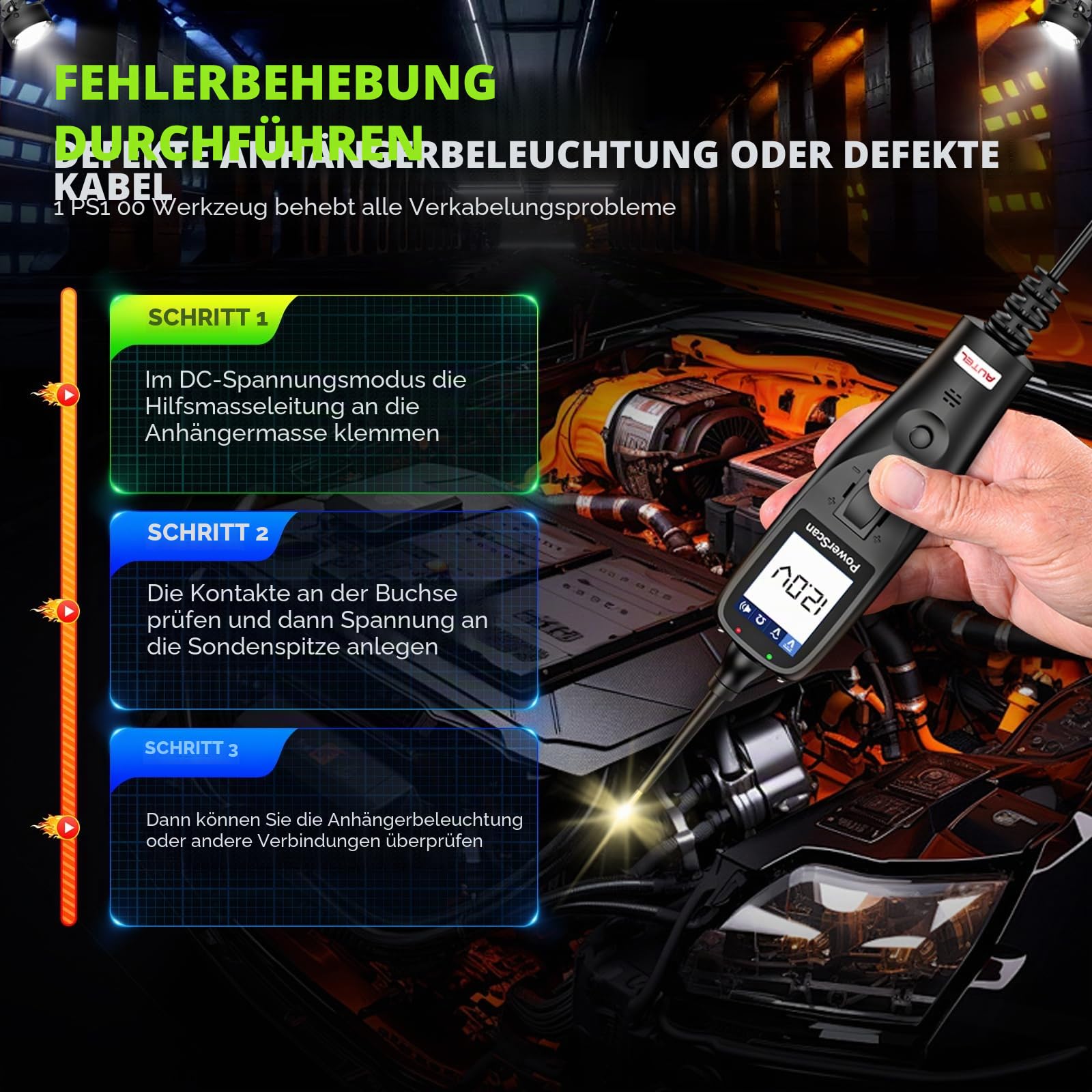 Autel® PowerScan PS100 Stromkreistester, 12V-24V Sonde für Schaltkreise