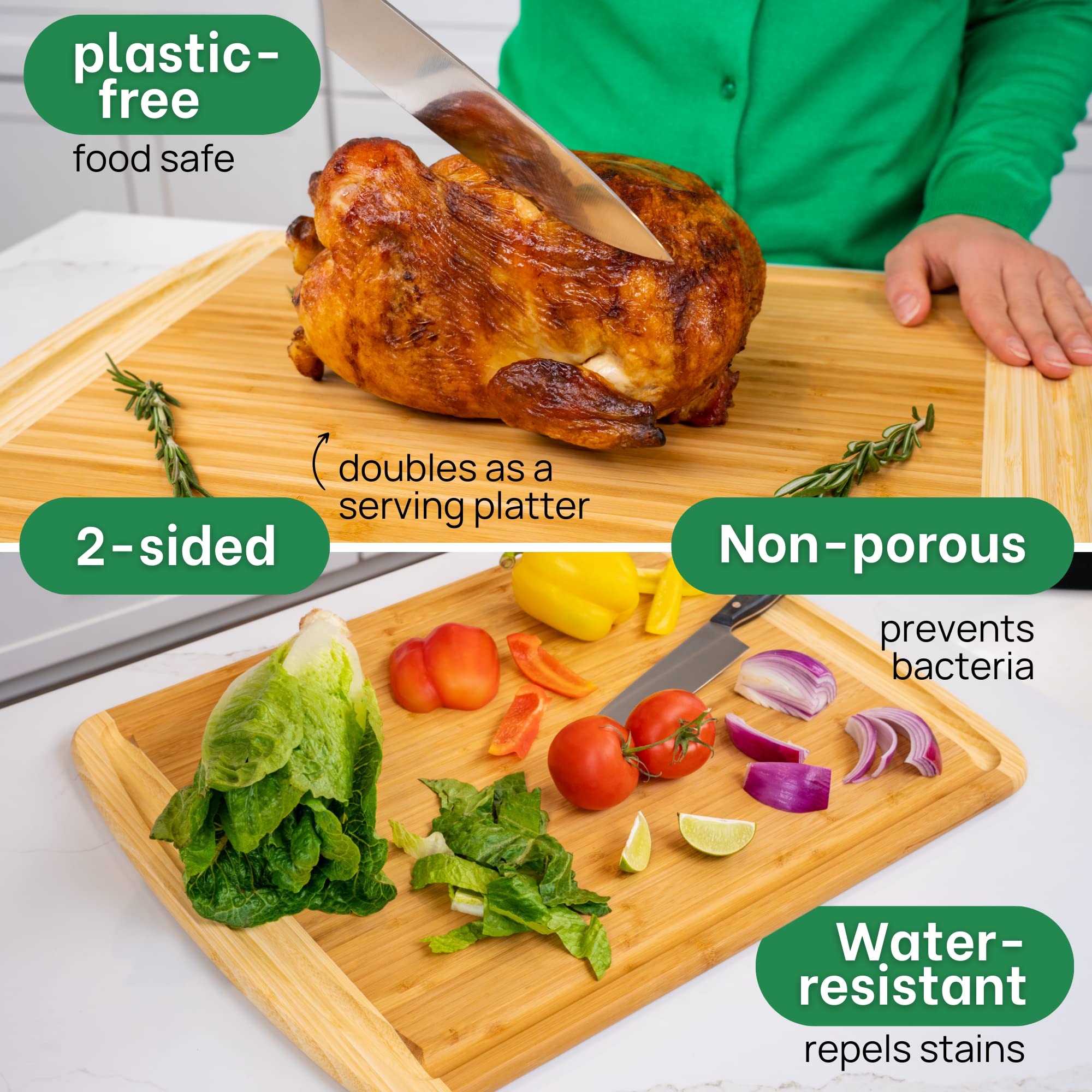 Tabla de cortar de bambú extra grande de 20 x 15 pulgadas, tabla de tallar de madera para pavo, carne, verduras, barbacoa