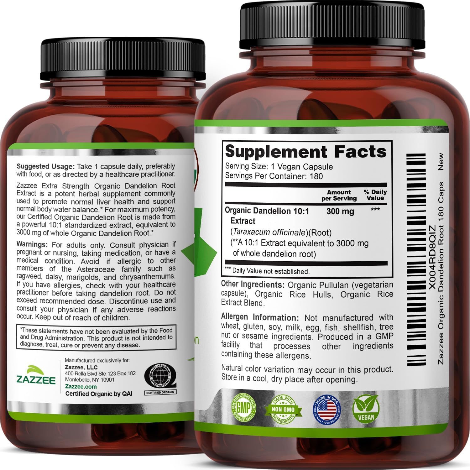 Zazzee USDA Organic Dandelion Root 10:1 Extract, 3000 mg Strength, 180 Capsules, 6 Month Supply, Standardized and Concentrated 10X Extract, 100% Vegetarian, All-Natural and Non-GMO - Image 8