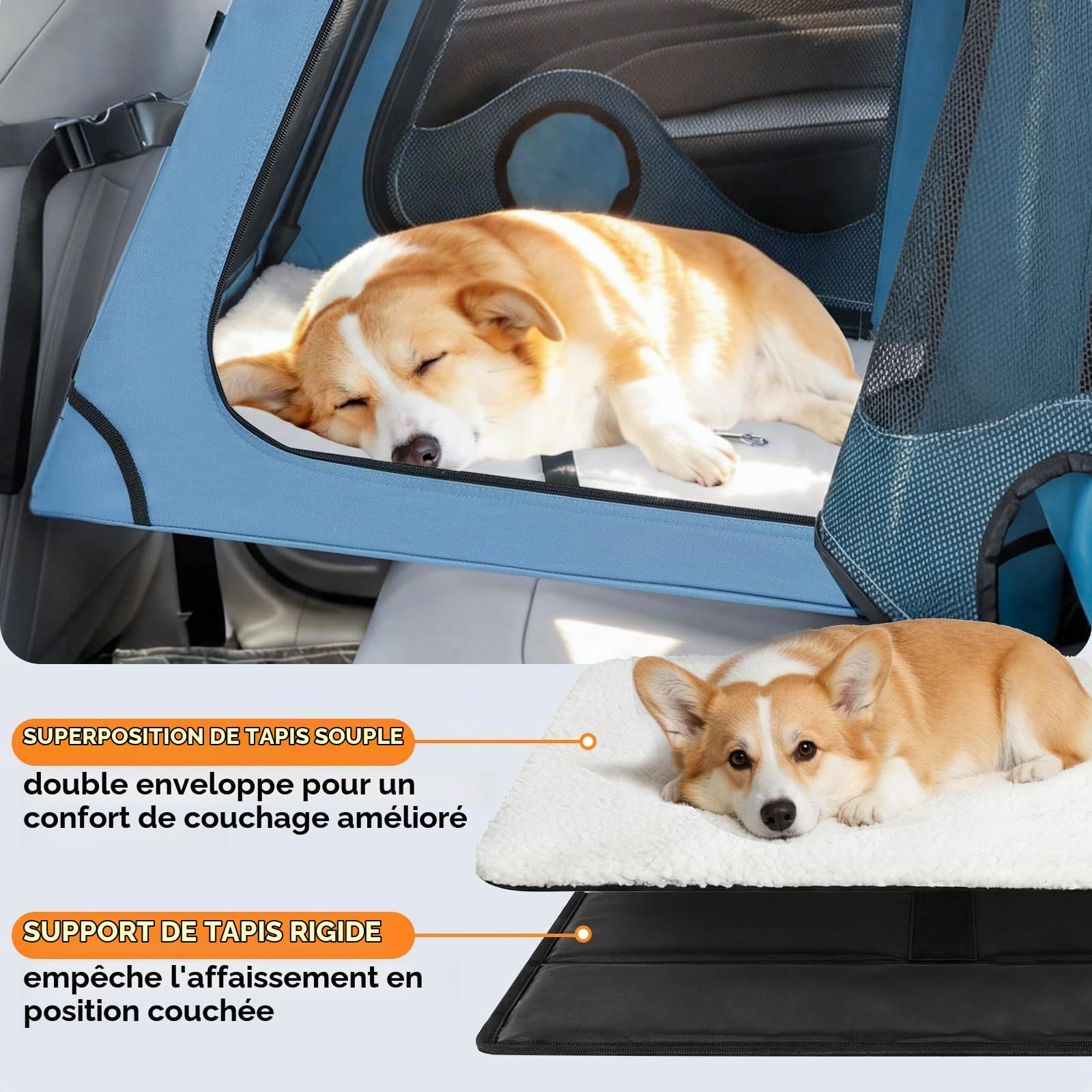 Snagle Paw Cage portable pour chien pour voyage en voiture, cadre en métal, cage de transport pour animal domestique pour siège arrière de voiture sécurisée avec sangle d'appui-tête et ceinture de