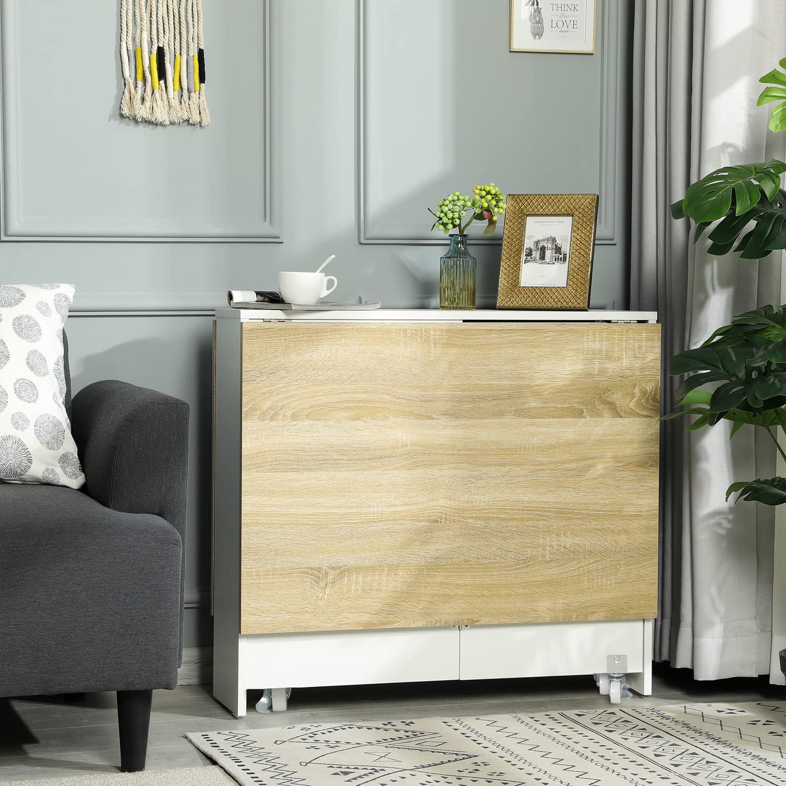 Tiptiper Folding Dining Table, Versatile Dinner Table with 6 Wheels and