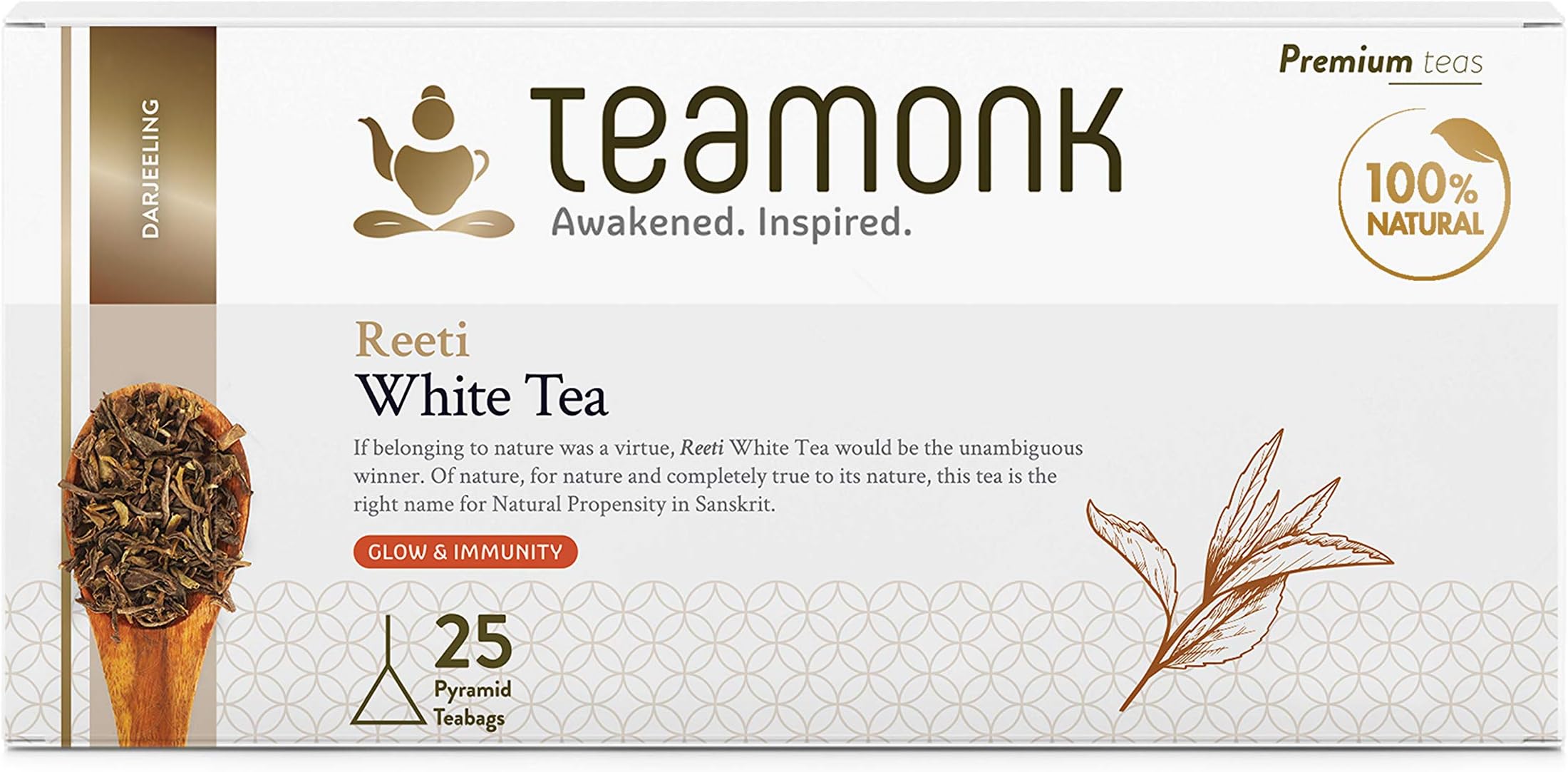 Teamonk Reeti Premium Himalayan Organic White Tea Bags - 25 Tea Bags Filled With Whole Loose Leaves | 100% Natural Tea | Powerful Antioxidant Tea | Tea for Glowing Skin | Immunity Boosting Tea