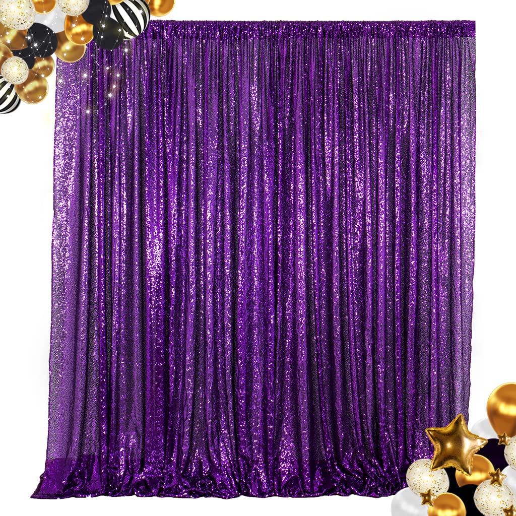 ShinyBeauty Purple Backdorp 10FTx10FT Sequin Backdrop for Wedding Purple Shimmer Backdrop Sparkle Backdrop Curtain for Birthday Glitter Wall Backdrop Background