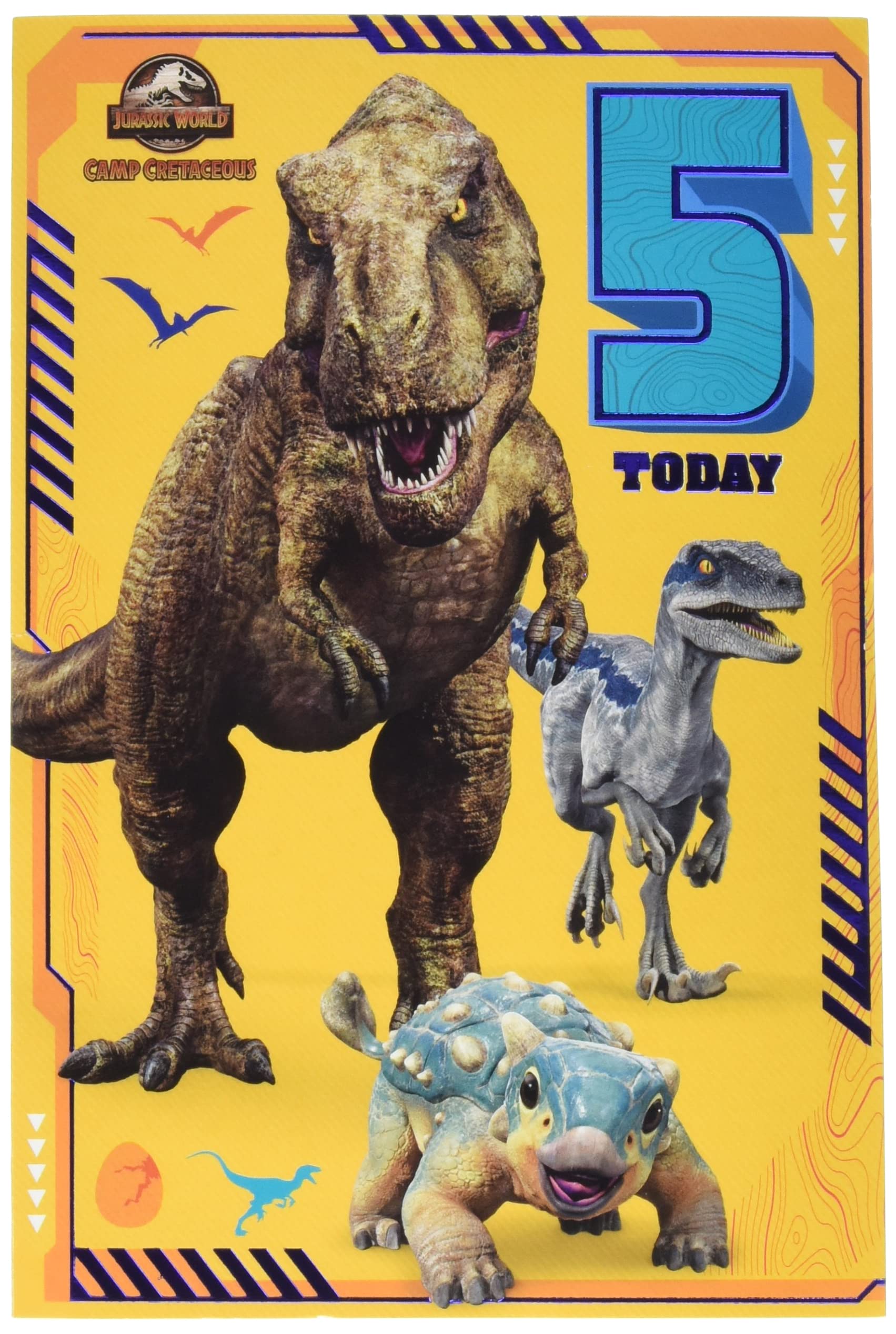 Official Jurassic World The Movie Age 5 Birthday Card, 5th Birthday Card for Him, Recyclable Birthday Card, Officially Licensed Birthday Card
