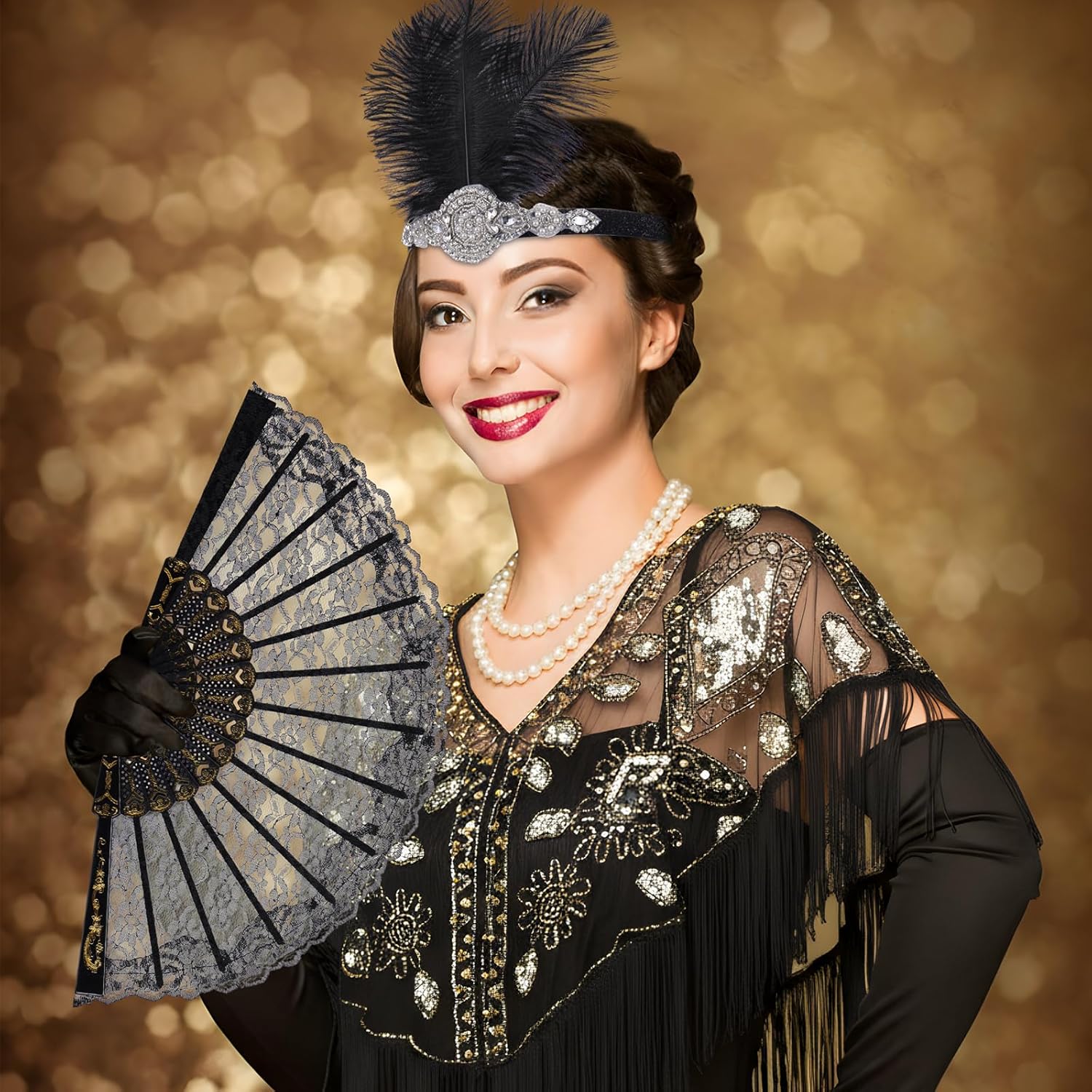 7 Pcs 1920s Flapper Accessories Set for Women Flapper Roaring 20s Costume for Halloween Vintage Wedding Party - Image 3